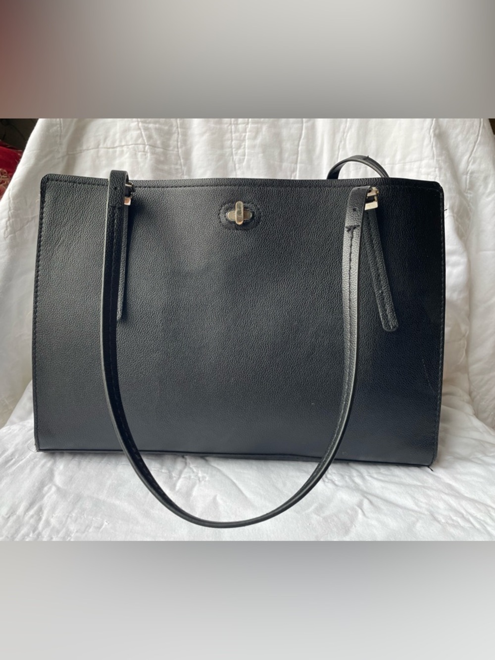 H&M Classic Black Leather Tote Bag with Turn-Lock Closure